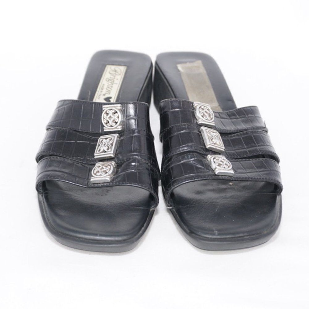 Brighton Vintage Randy Croc Leather Sandals, Size 7.5